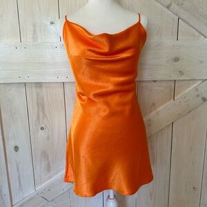 Neon Orange Satin Mini Dress